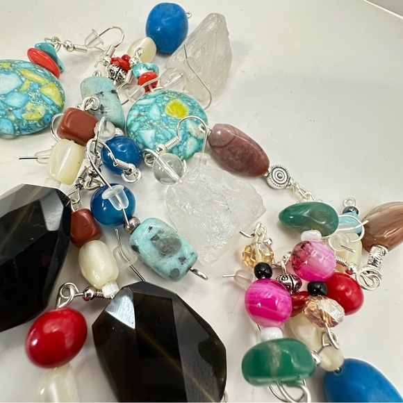 New Earrings Lot Of 8 Handmade Stones Beads Glass And Acrylic Wire Wrapped 5538 - Picture 13 of 15